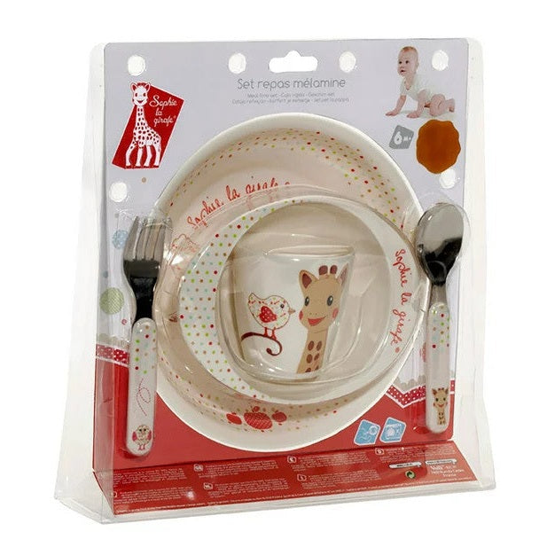 Sophie la Girafe Fresh Touch Mealtime Set Kiwi five-piece baby feeding set with plate, bowl, cup, spoon and fork