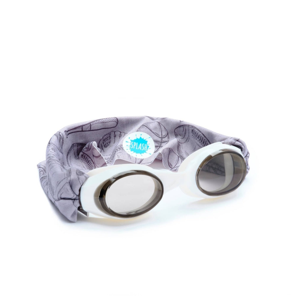 Splash Swim Goggles All Star with white frame and grey lenses, shown with a grey patterned swim cap