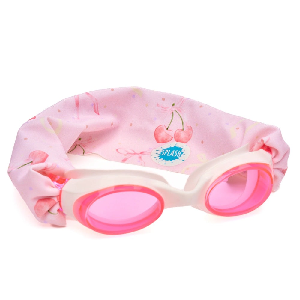 Splash Swim Goggles Cherry Charms set with pink lenses and cherry-pattern headband