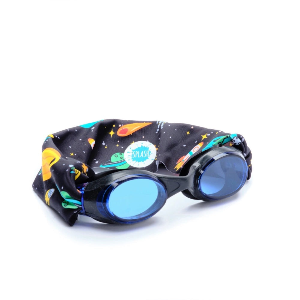 Splash Swim Goggles Galactic with blue lenses and space-print strap by Splash Swim Goggles