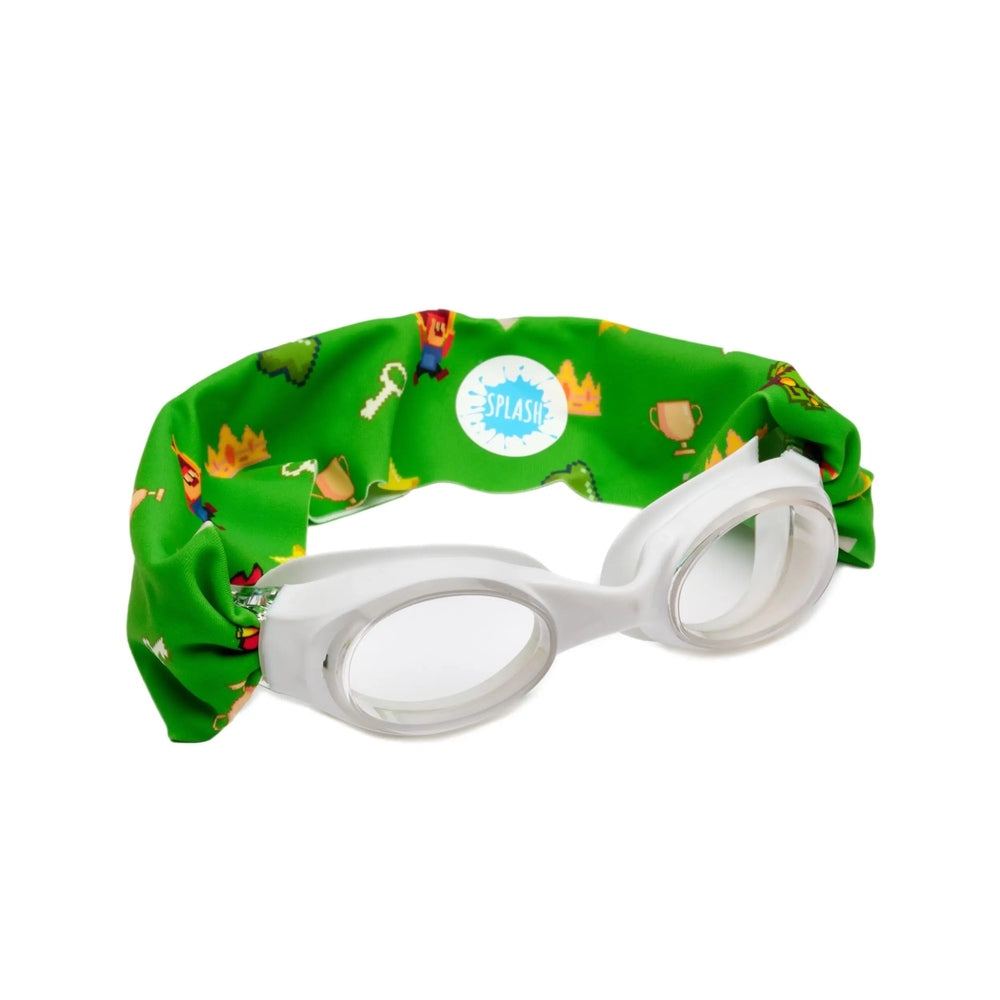 Splash Level Up Swim Goggles in Green with White Frames