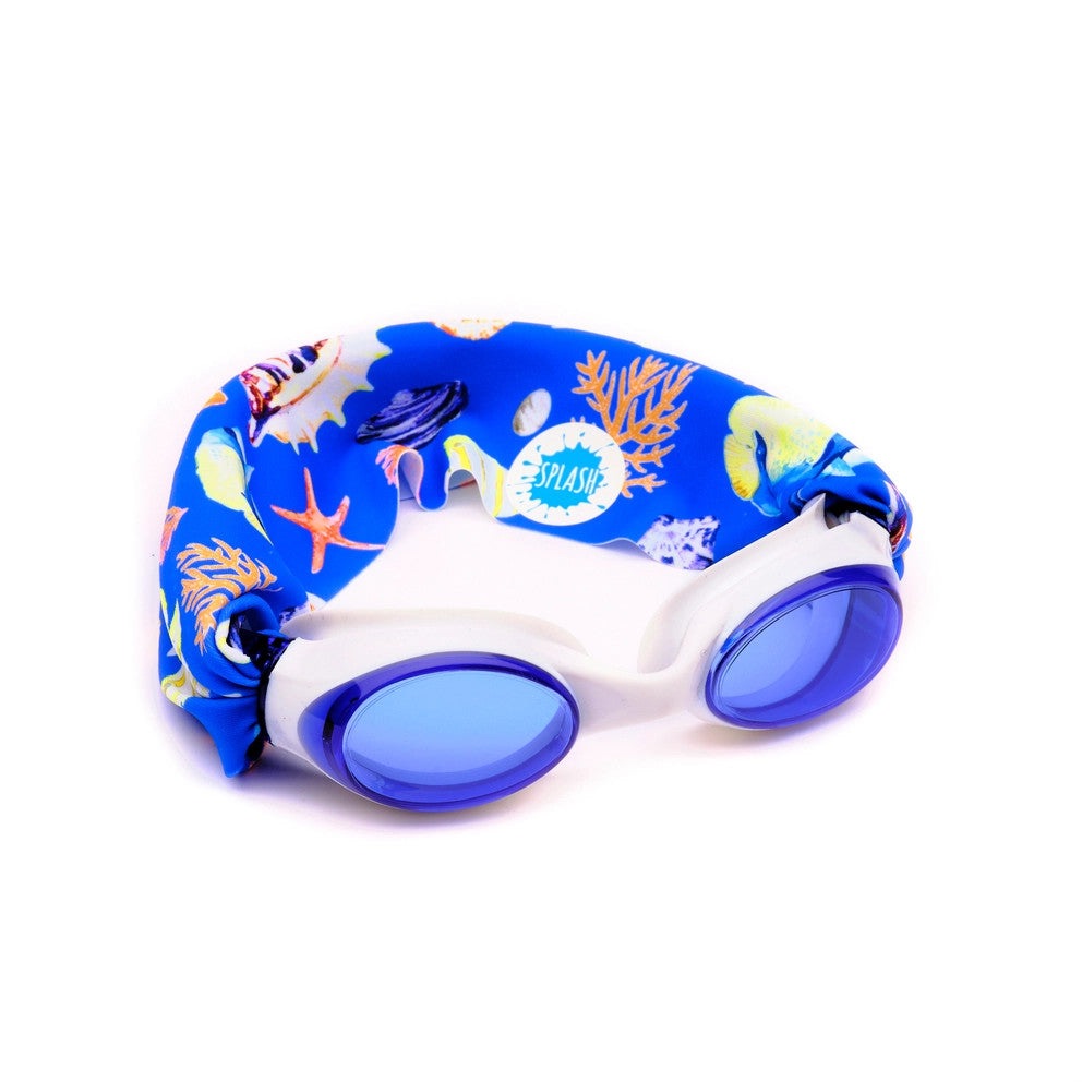 Splash Swim Goggles under the Sea with blue mirrored lenses and ocean-themed print headband