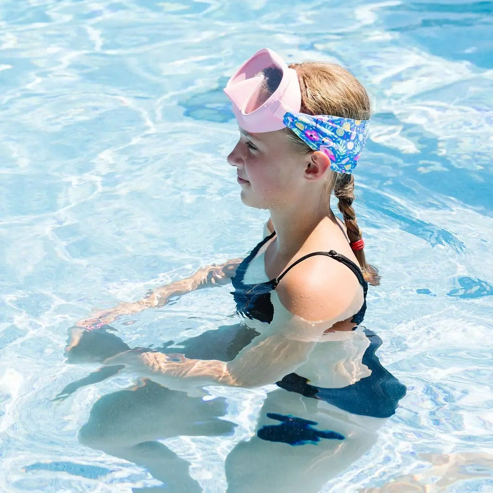 Splash Flamingo Pop Swim Mask Goggles in Pink with Blue Flamingo-Print Strap