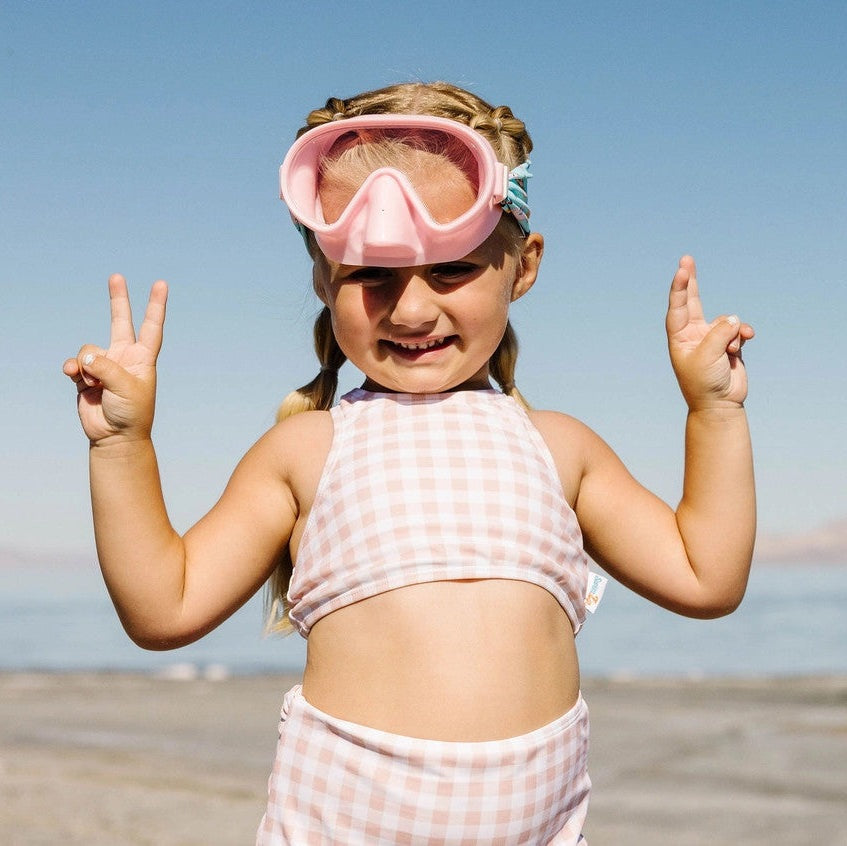 Splash Swim Goggles Forest Friends pink kids' swim mask with a soft pink frame by Splash Swim Goggles