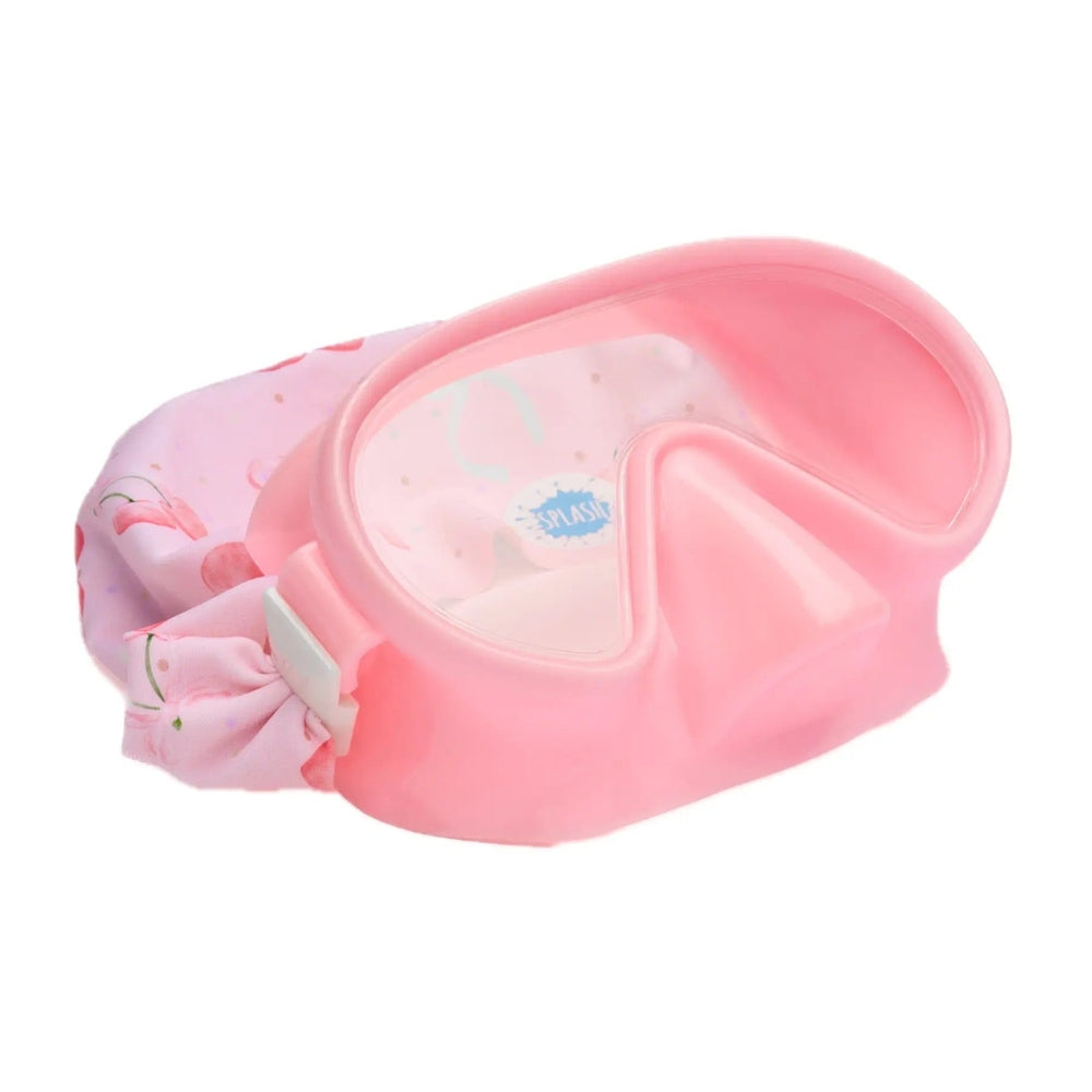 Splash Cherry Charms Swim Mask Goggles in Pink with cherry-patterned strap