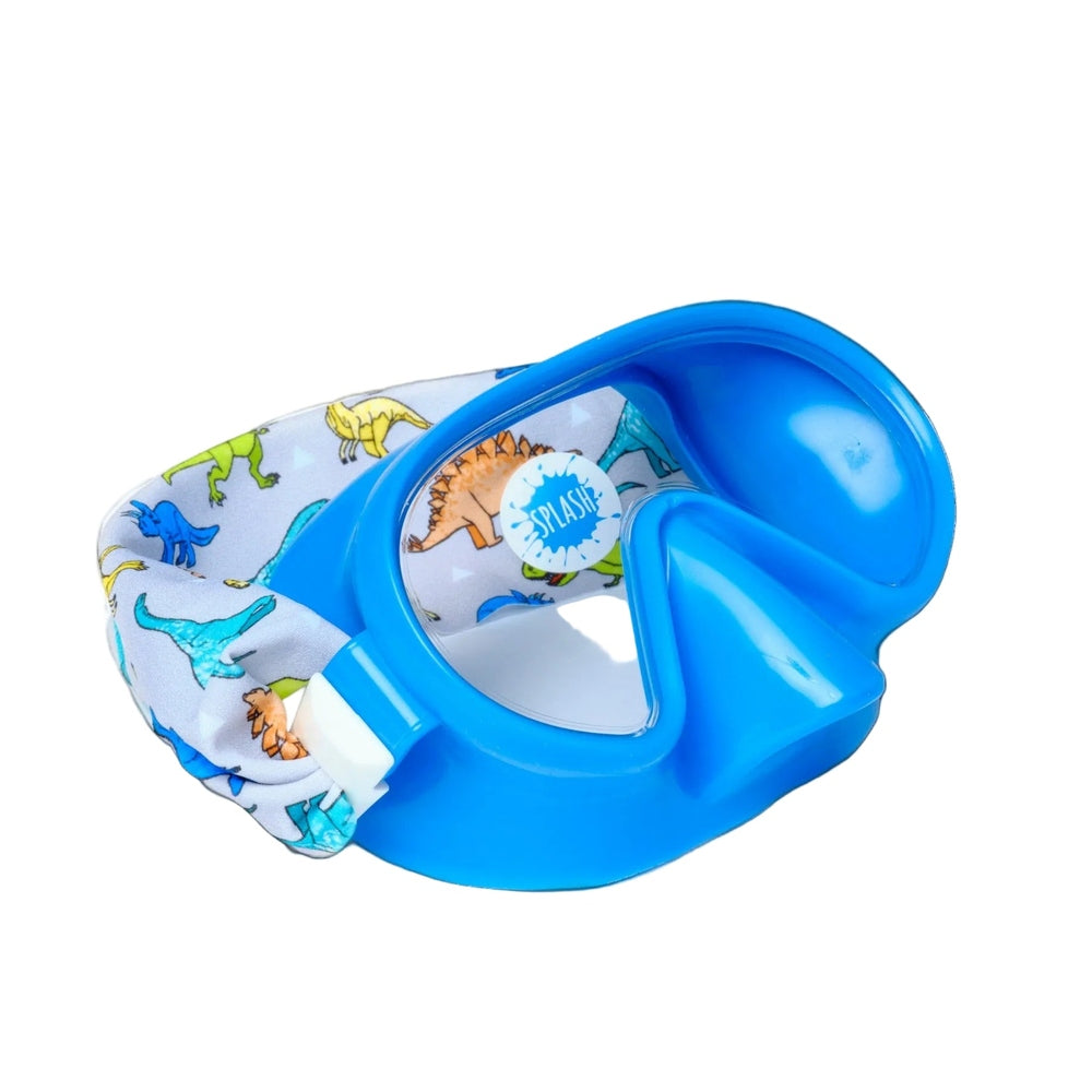 Splash Dino Swim Mask Goggles in Blue with Dinosaur-print Strap