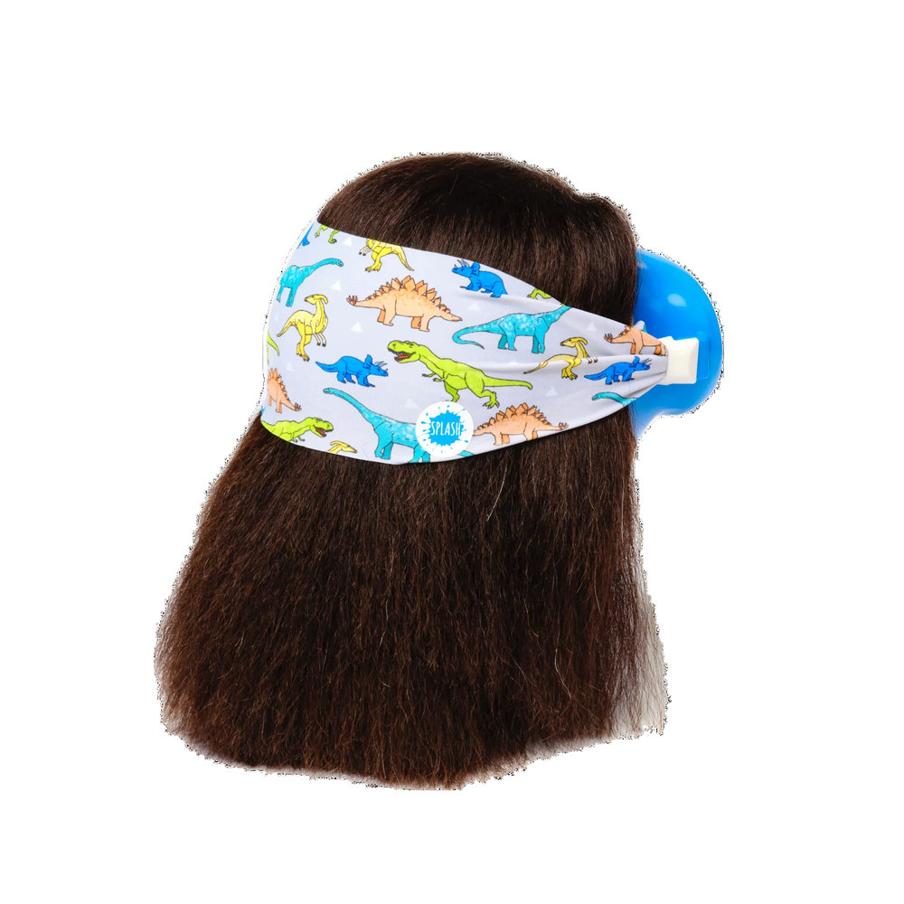 Splash Swim Mask Goggles in Dino-print headband with bright blue lenses