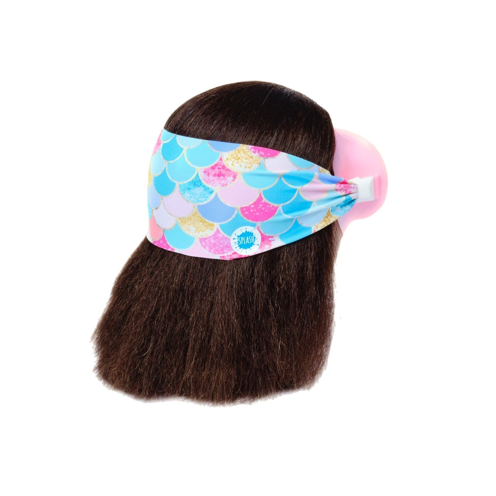 Splash Mermaid Swim Mask Goggles for Youth in pastel mermaid-scale print with pink accents side view