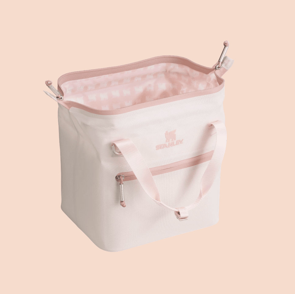 Stanley All Day Julienne Mini Cooler 7.4 Qt tote in blush pink with pink zipper and handles