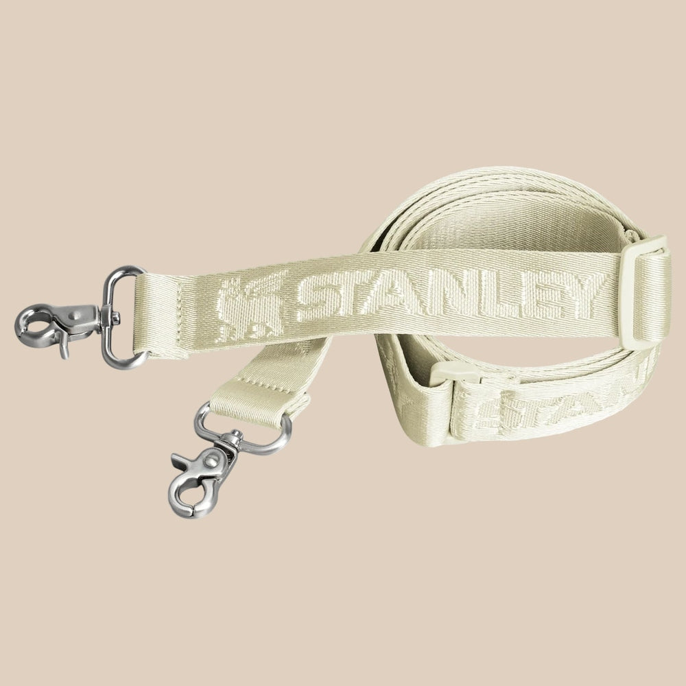 Stanley All Day Quencher Carry-All 30 oz with cream strap and silver hardware