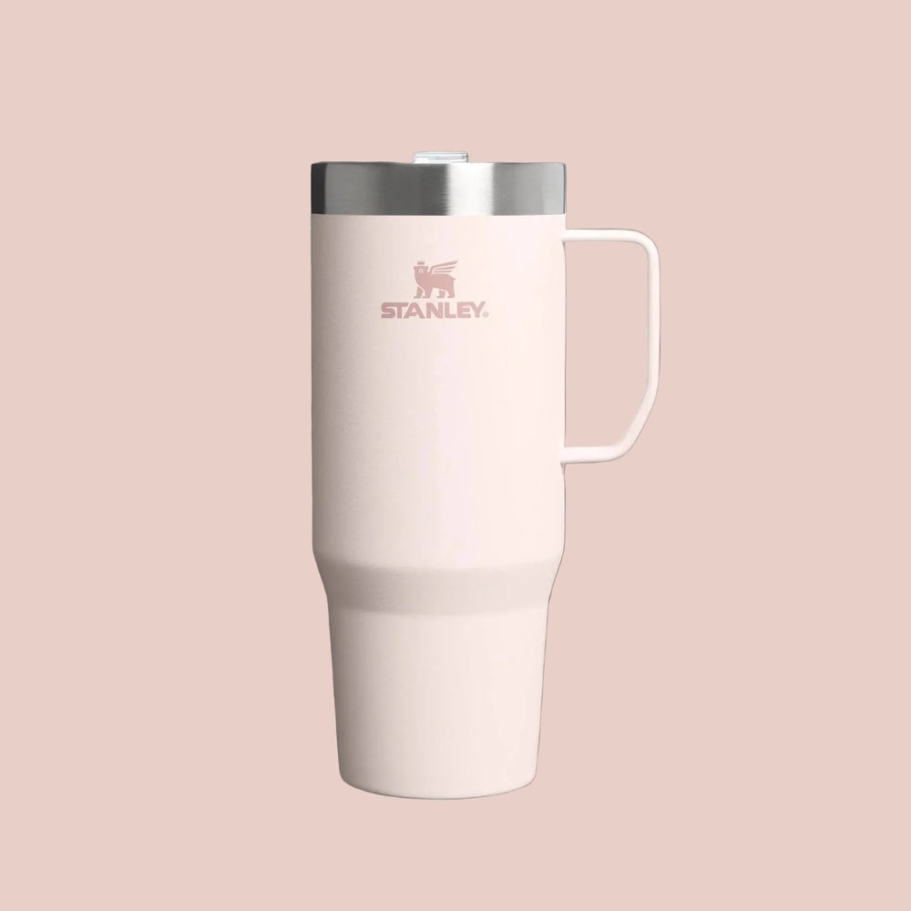 Stanley The Everyday Suburban Mug 16oz in Powder Pink with stainless steel lid and handle