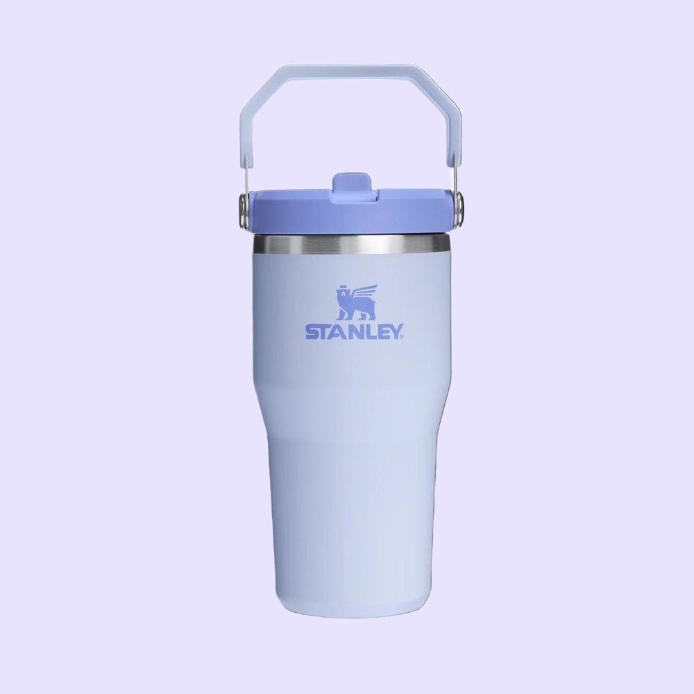 Stanley The Iceflow Flip Straw 2.0 Tumbler 20 oz in light blue, carried by its built-in handle with flip-top straw.