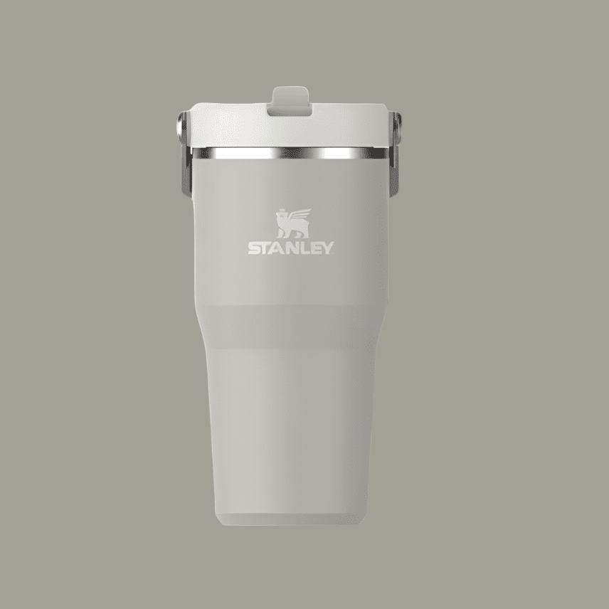 Stanley IceFlow Flip Straw 2.0 Tumbler, 20 oz, gray with stainless steel band and flip-top lid