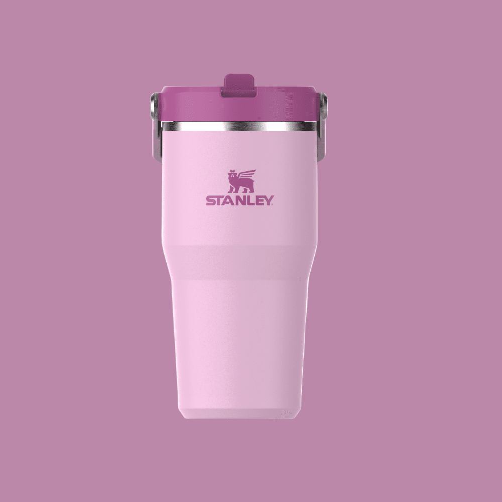 Stanley Iceflow Flip Straw 2.0 20 oz tumbler, pink body with purple lid