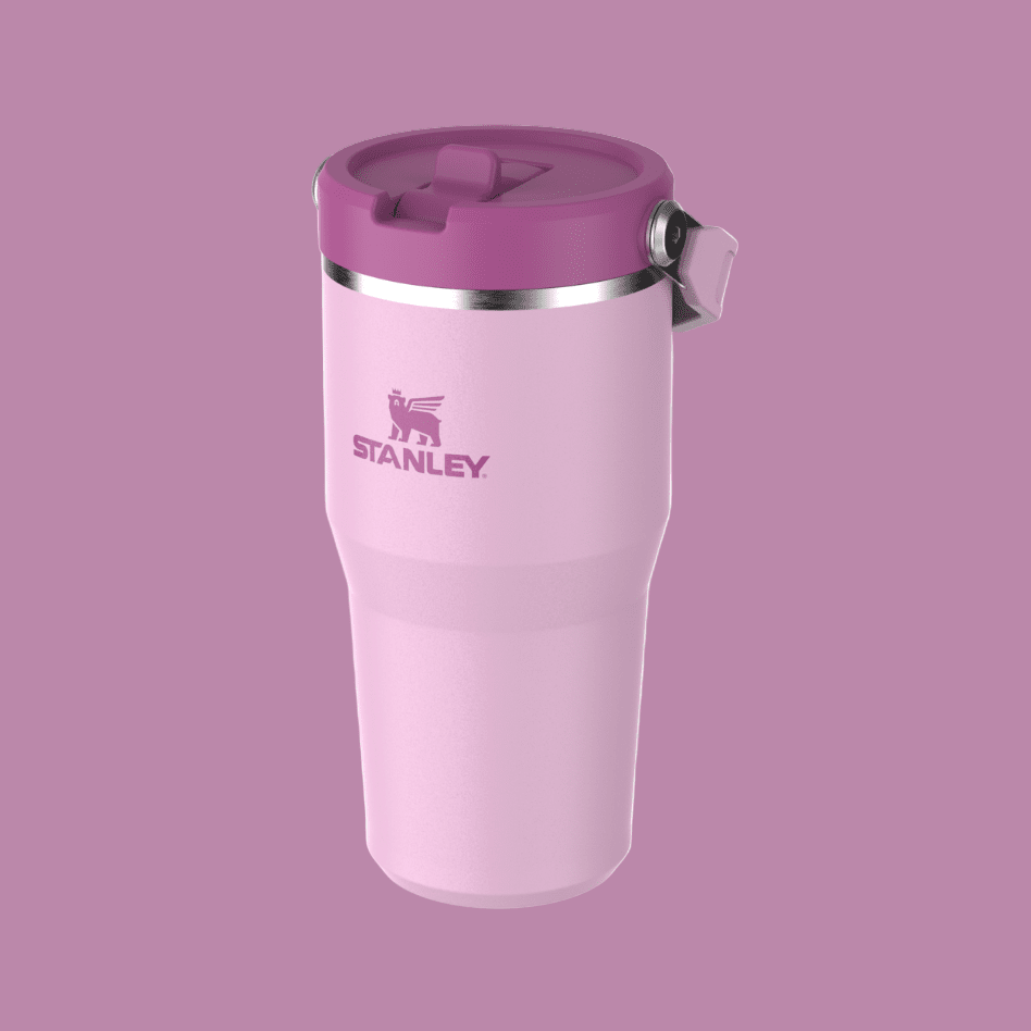 Stanley IceFlow Flip Straw 2.0 20 oz tumbler, pink body with purple lid