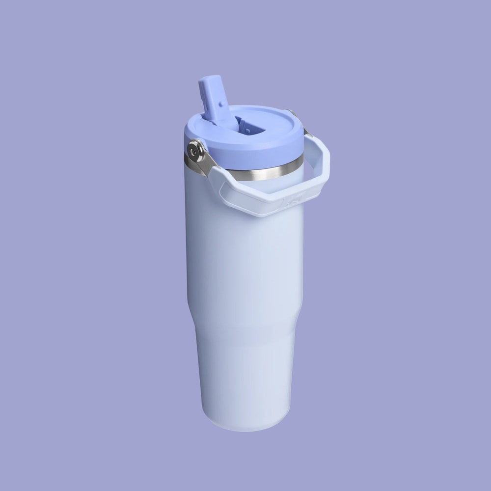 Stanley The Iceflow Flip Straw 2.0 Tumbler 30 oz, light blue with flip-lid straw and white carry handle.