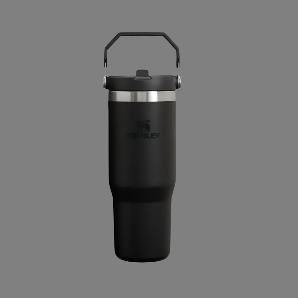 Stanley The Iceflow Flip Straw 2.0 Tumbler 30 oz in black, stainless lid with flip straw and sturdy carry handle