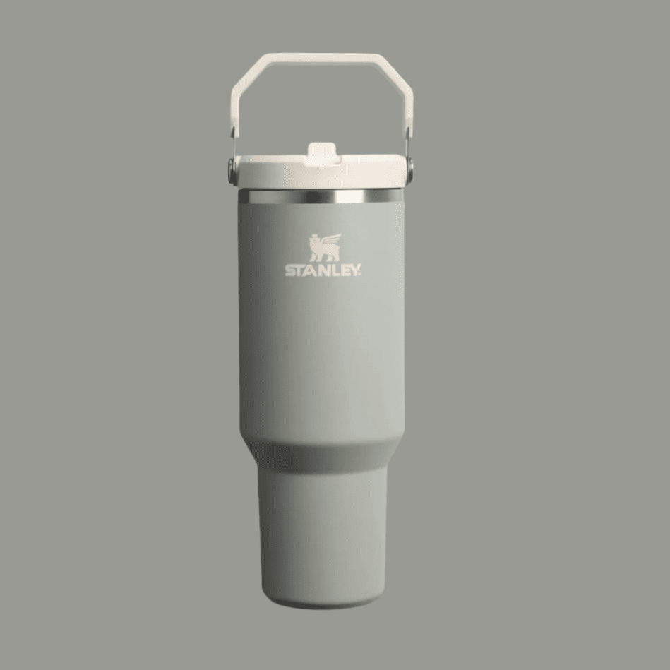 Stanley IceFlow Flip Straw 2.0 40 oz tumbler in gray with white lid and handle
