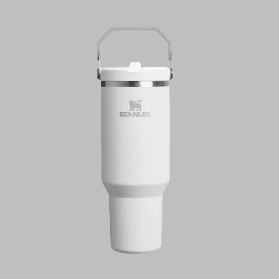 Stanley IceFlow Flip Straw 2.0 40 oz tumbler, white with gray handle and lid