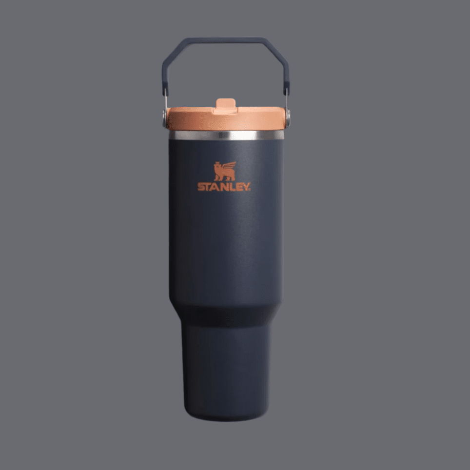 Stanley IceFlow Flip Straw 2.0 Tumbler, 40 oz, navy blue with copper lid and built-in handle