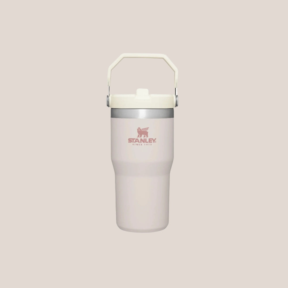 Stanley IceFlow Flip Straw Tumbler 20 oz in pale pink with cream lid and handle