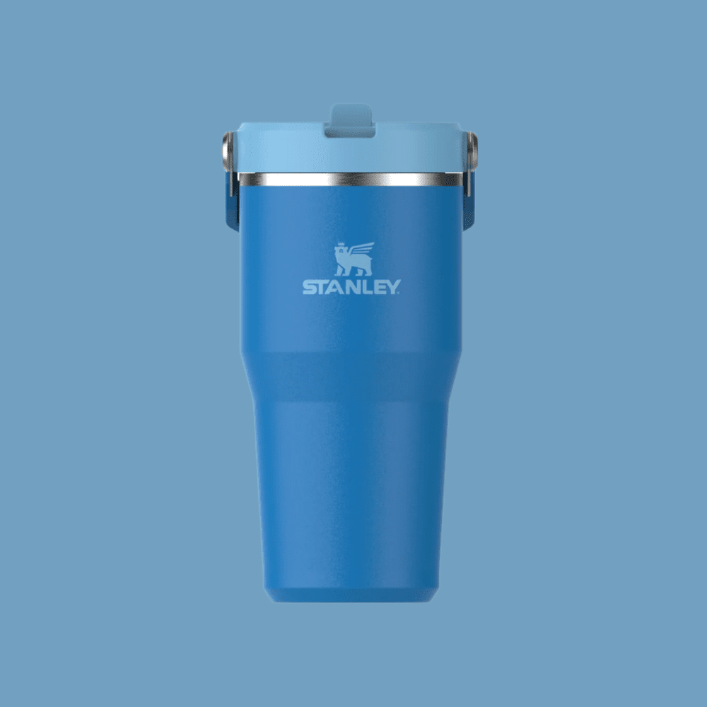 Stanley IceFlow Flip Straw Tumbler 20 oz in blue with light-blue lid and logo