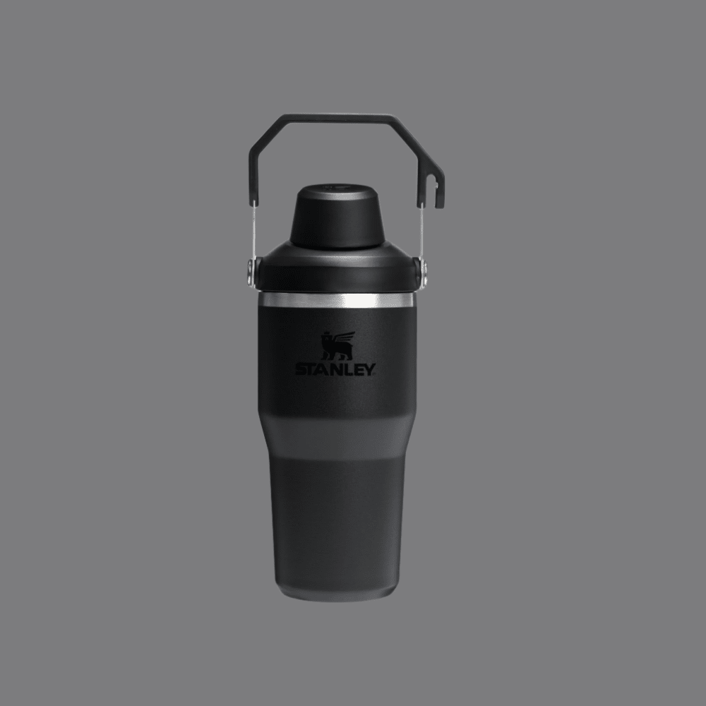 Stanley IceFlow 20 oz tumbler with fast-flow lid, black stainless finish and carry handle