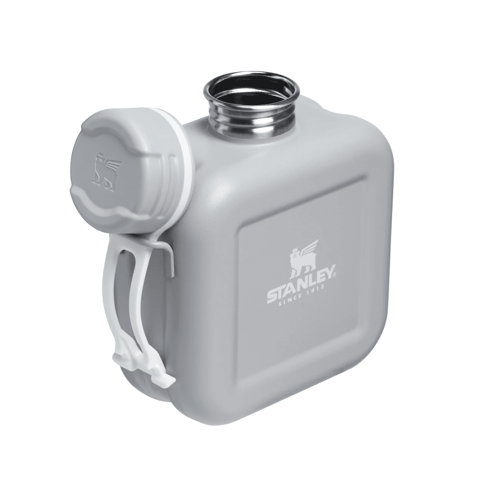 Stanley Next X Nature Canteen 25 oz gray water bottle with white cap and carry strap