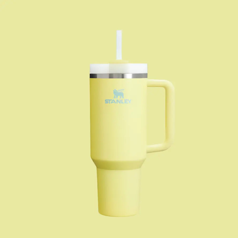Stanley The Quencher H2.0 Flowstate Tumbler 40 oz in yellow, straw up, built-in handle