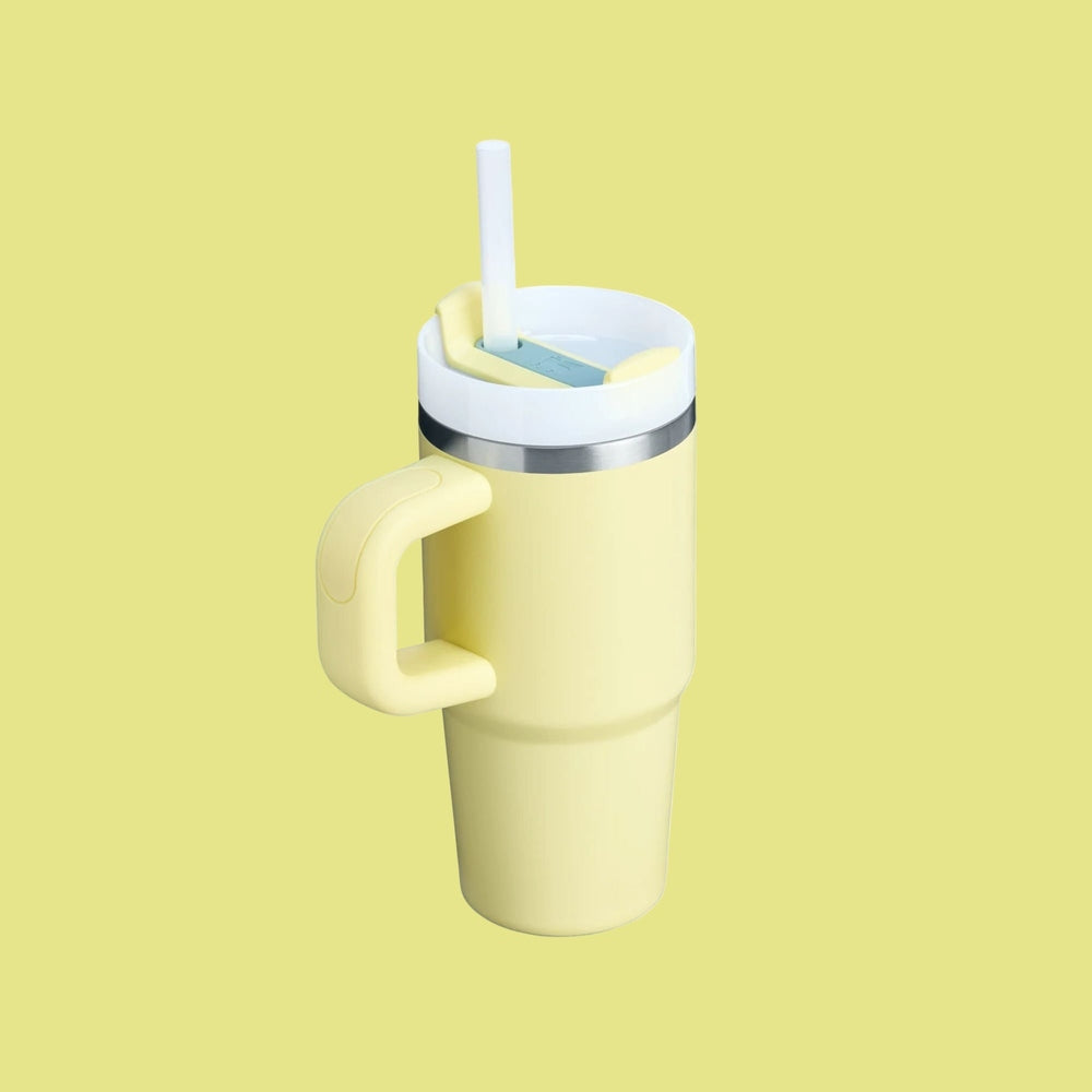 Stanley Quencher H2.0 Flowstate 14 oz tumbler with yellow handle and straw lid