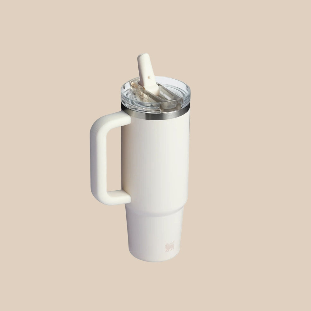 Stanley The Quencher Protour Flip Straw Tumbler 30 oz, white with integrated handle and open flip straw