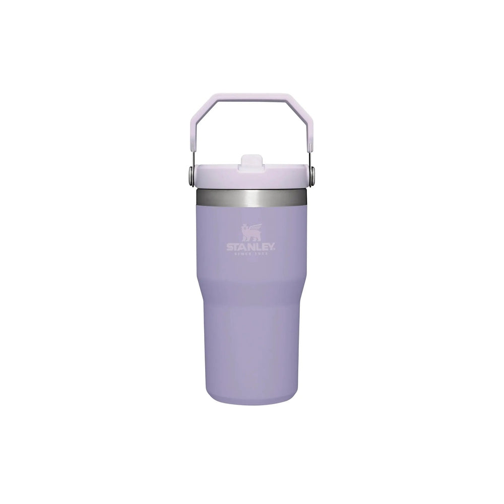 Stanley The Wild Imagination Iceflow Flip Straw Tumbler 20 oz in lavender, handle up and flip-top straw ready to sip