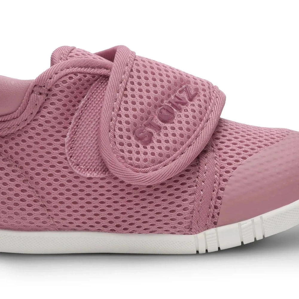 Stonz Cruiser Original Baby Shoes Dusty Rose with mesh upper and Velcro strap fastened.