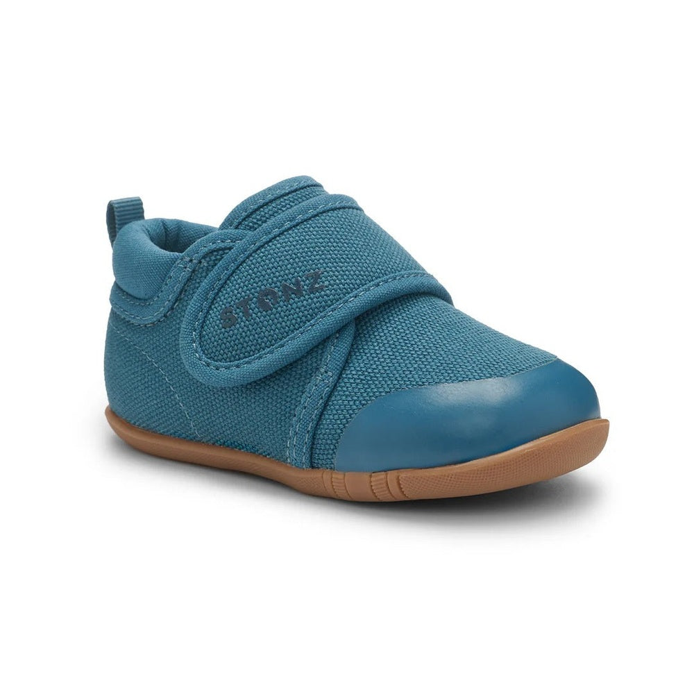 STONZ Stonz Cruiser Natural Baby Shoes Denim pair of baby shoes shown in image 1 of 10 with mesh upper, velcro strap and contrasting sole im