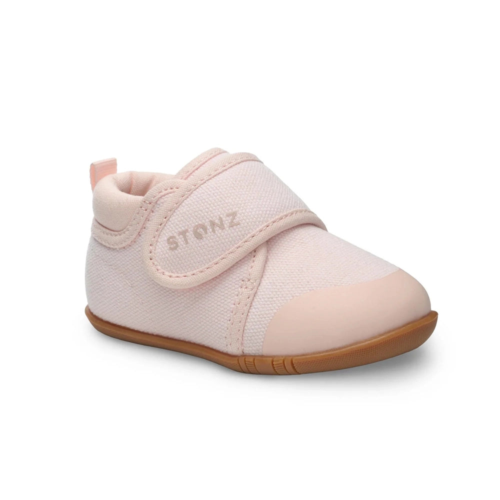 STONZ Stonz Cruiser Natural Baby Shoes Haze Pink haze pink baby shoes with mesh upper, white sole and wide velcro strap shown on foot img 1/