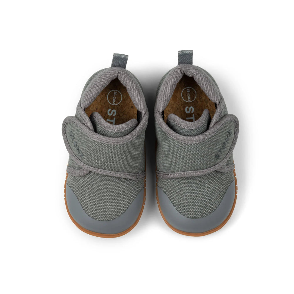 Stonz Cruiser baby shoes, steel gray with mesh uppers and tan soles, STONZ (pair)
