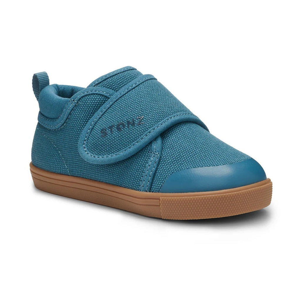 STONZ Stonz Cruiser Natural Toddler Shoes Denim pair of baby shoes shown in image 1 of 9 with mesh upper, velcro strap and contrasting sole