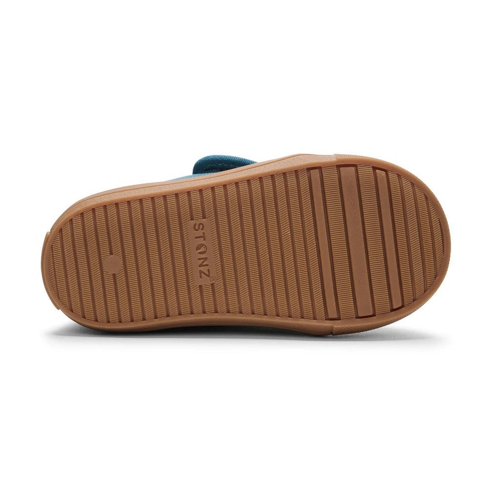 Stonz Cruiser Natural Toddler Shoes Denim; blue denim upper, tan gum sole with tread, STONZ branding.