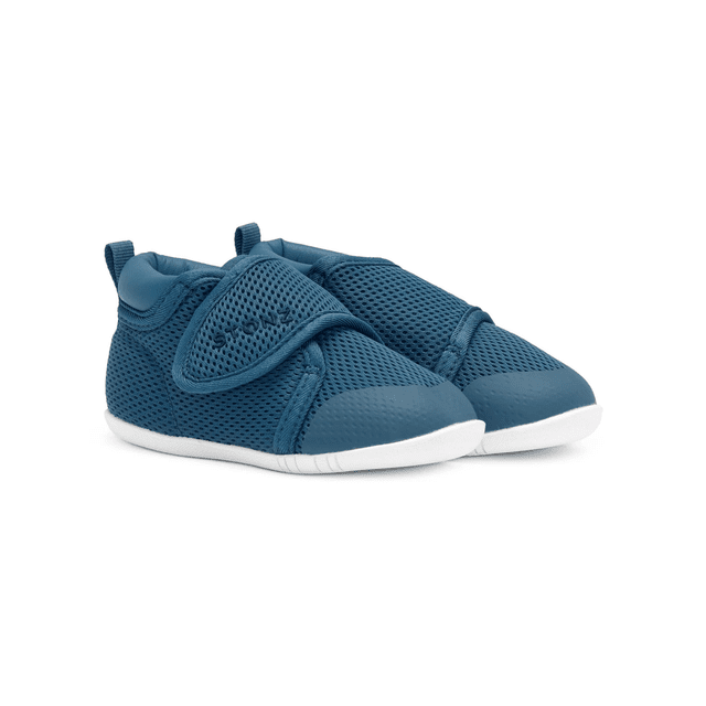 STONZ Stonz Cruiser Original Baby Shoes Denim Blue pair of baby shoes shown in image 1 of 4 with mesh upper, velcro strap and contrasting so