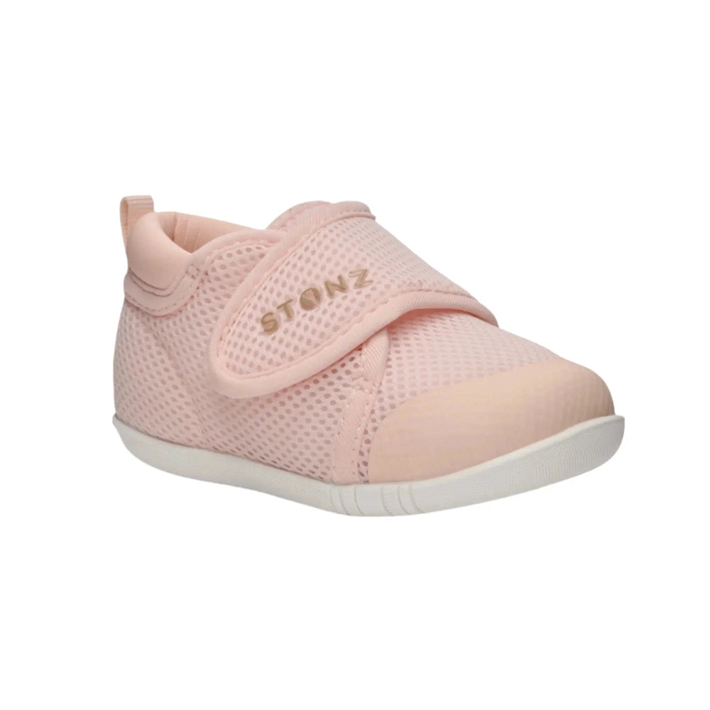 STONZ Stonz Cruiser Original Baby Shoes Haze Pink haze pink baby shoes with mesh upper, white sole and wide velcro strap shown on foot img 1