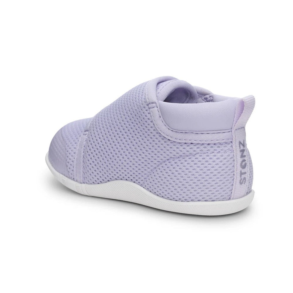 Stonz Cruiser Original Baby Shoes Haze Purple; lavender mesh upper and white sole with back pull tab.
