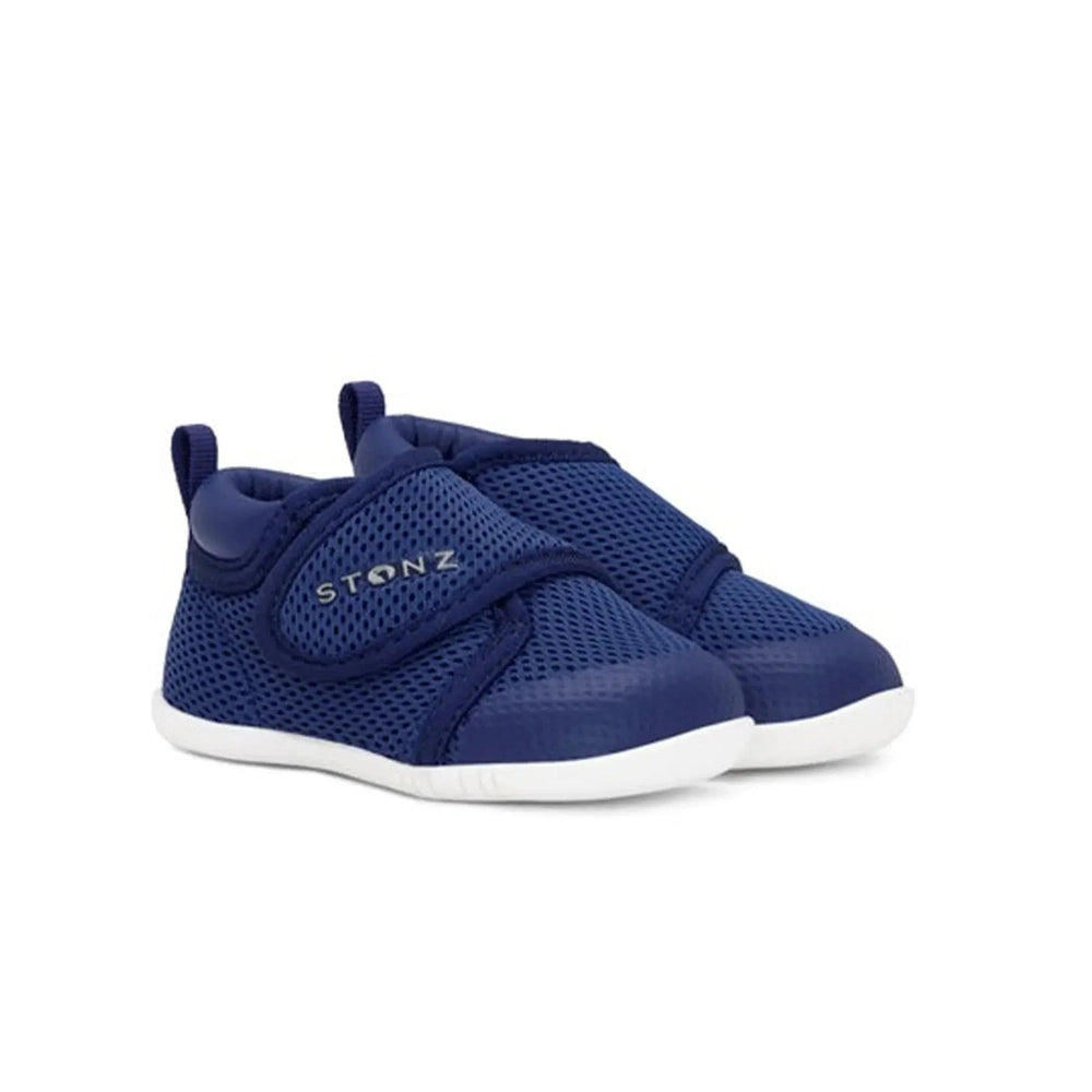 STONZ Stonz Cruiser Original Baby Shoes Navy pair of navy baby sneakers with white soles and velcro straps shown side by side img 1/9