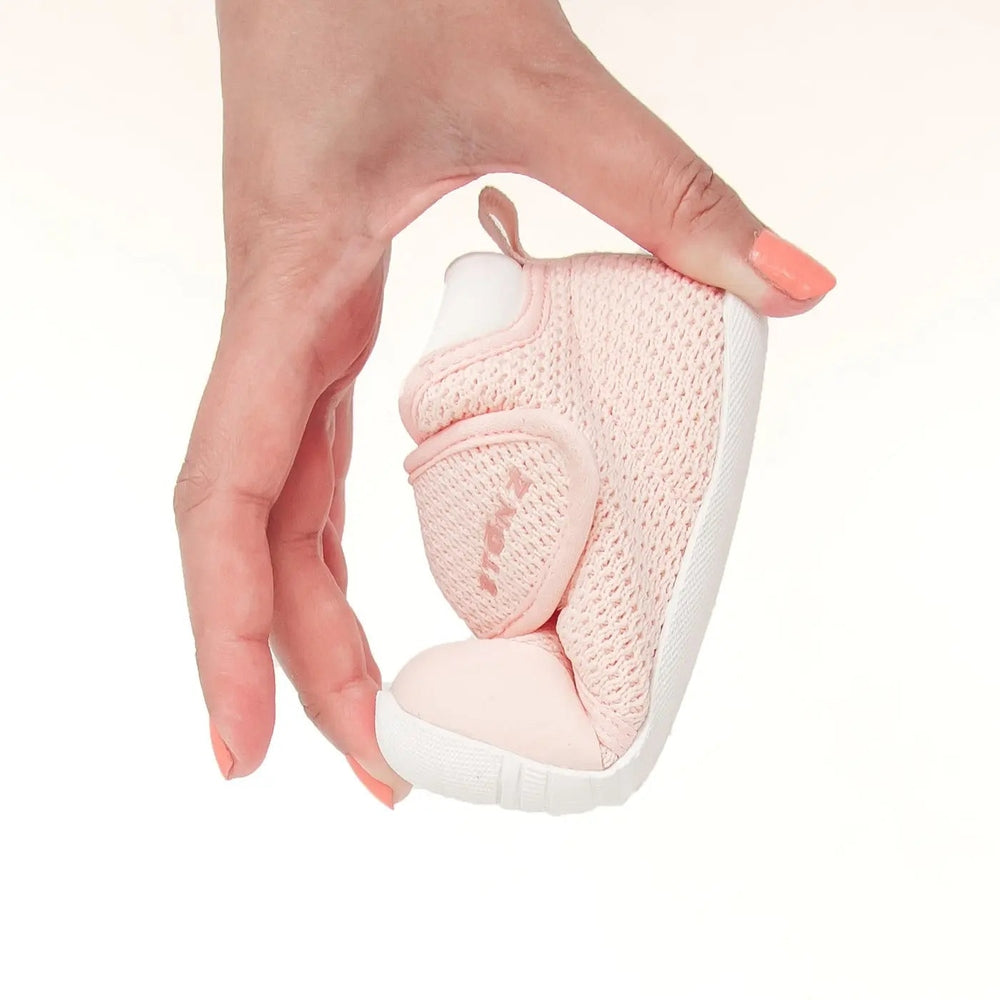Stonz Cruiser Original Baby Shoes pink mesh upper with flexible white sole, STONZ toddler footwear.