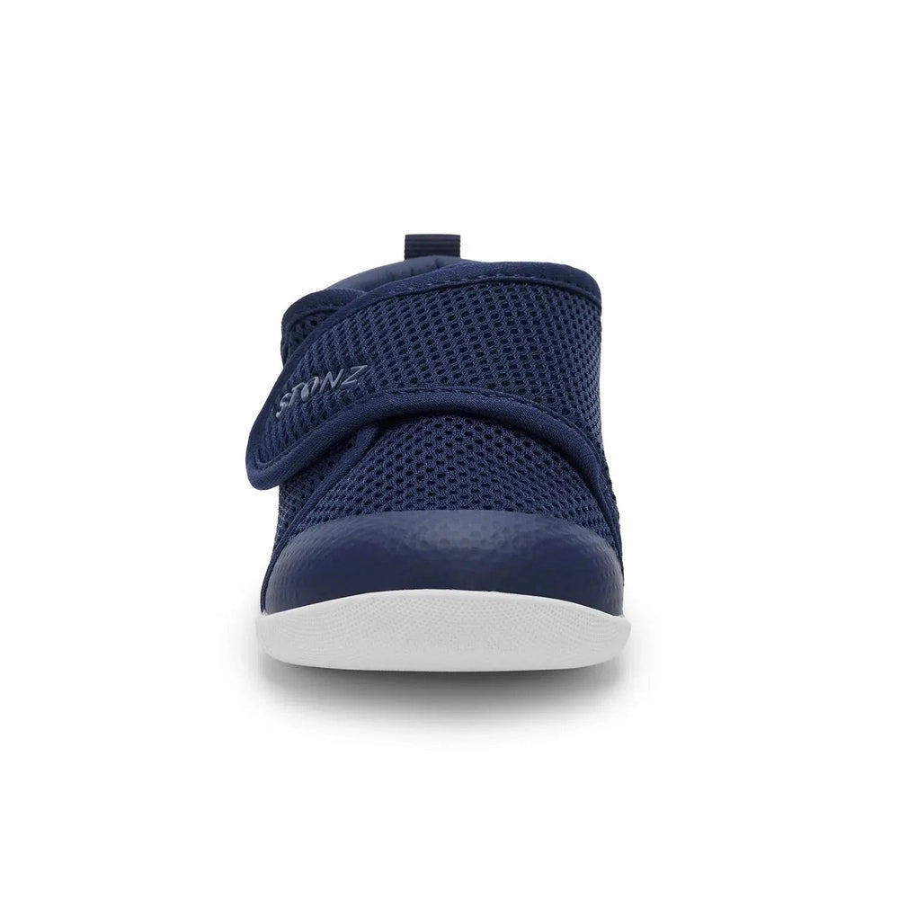 Stonz Cruiser Original Baby Shoes Navy, navy mesh upper with white sole, Velcro strap fastened on front.