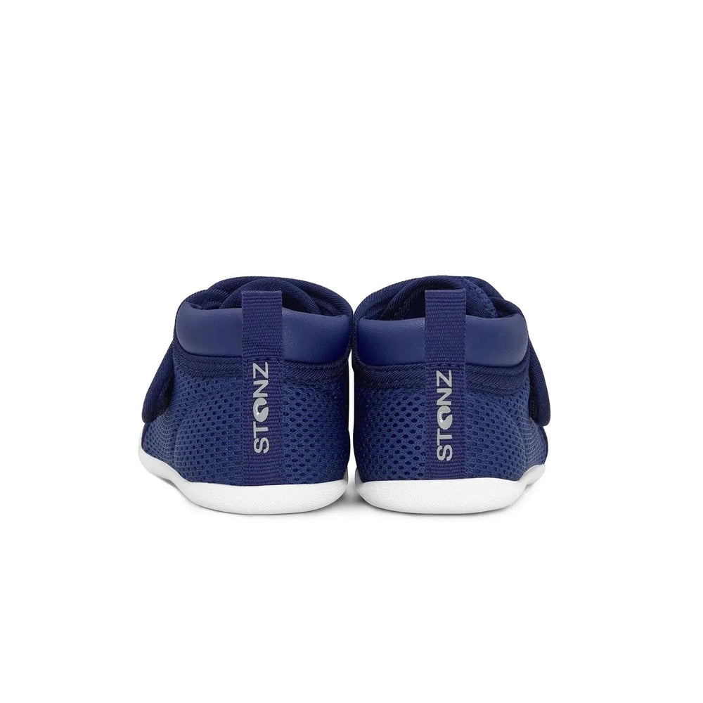 Stonz Cruiser Original Baby Shoes Navy back view shows breathable mesh upper and white sole