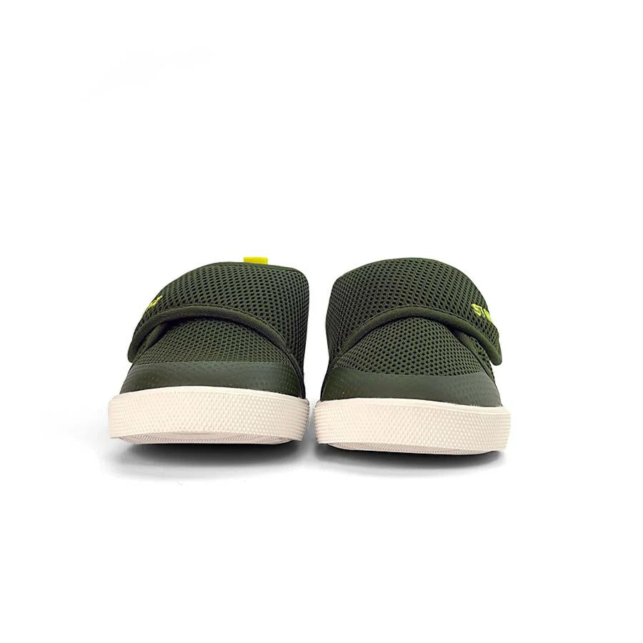 Stonz Cruiser Original Toddler Shoes Cypress, olive mesh with beige sole, front-view pair for toddlers.