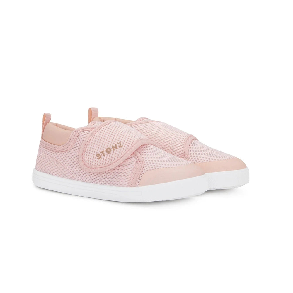 STONZ Stonz Cruiser Original Toddler Shoes Haze Pink haze pink baby shoes with mesh upper, white sole and wide velcro strap shown on foot im