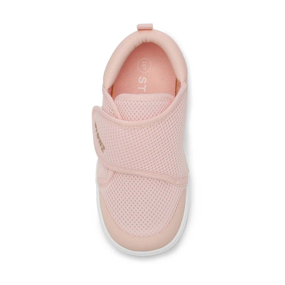 Stonz Cruiser Original Toddler Shoes Haze Pink, pink mesh with Velcro strap fastened for secure fit.