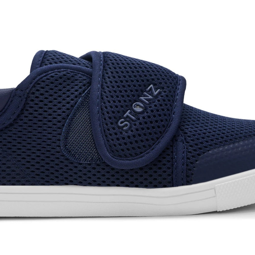 Stonz Cruiser Original Toddler Shoes Navy in breathable mesh with a Velcro strap, STONZ branding and white sole