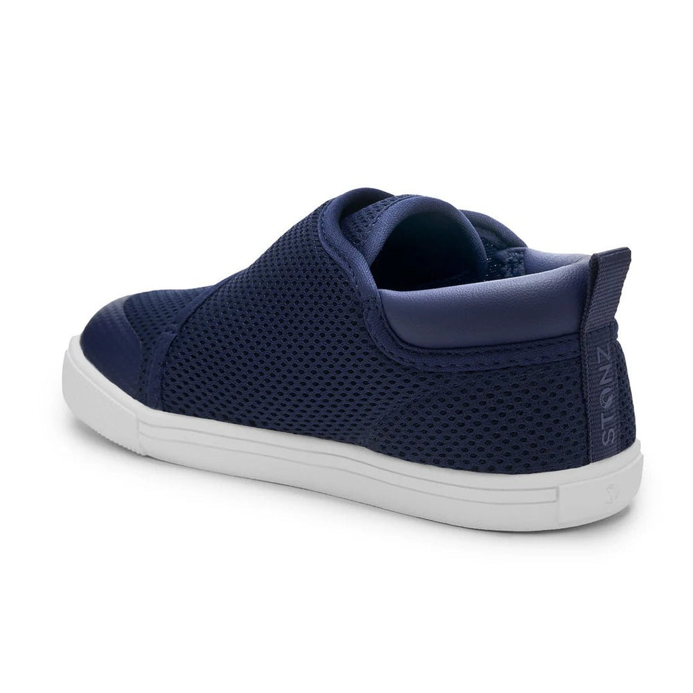 Stonz Cruiser Original Toddler Shoes Navy: navy mesh slip-on sneakers with white sole and pull tab.
